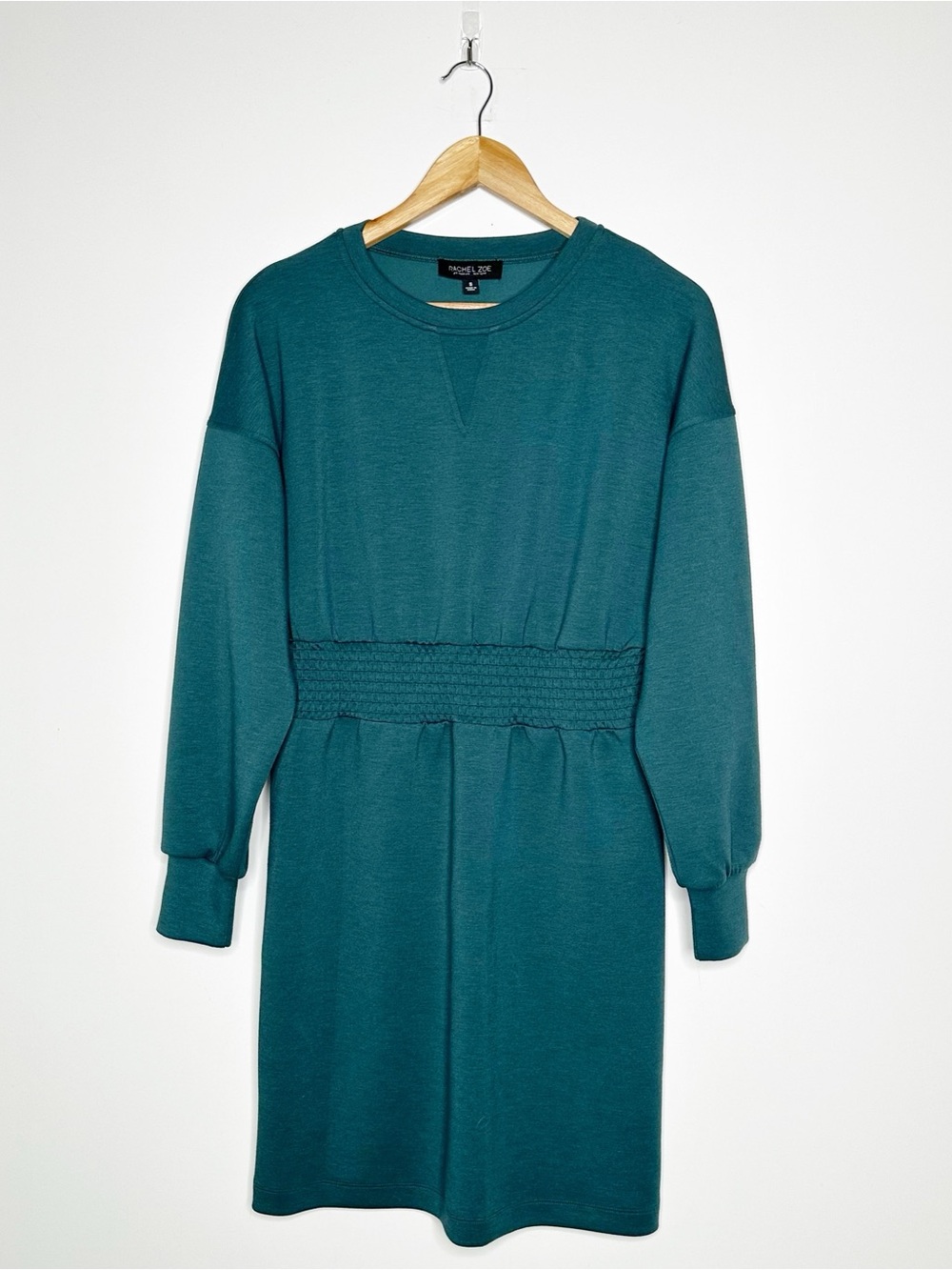 Rachel Zoe Teal Smocked Waist Sweatshirt Mini Dress Size Small
